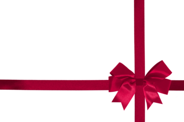 Red ribbon with red bow on bottom right corner, PNG image transparent and white background