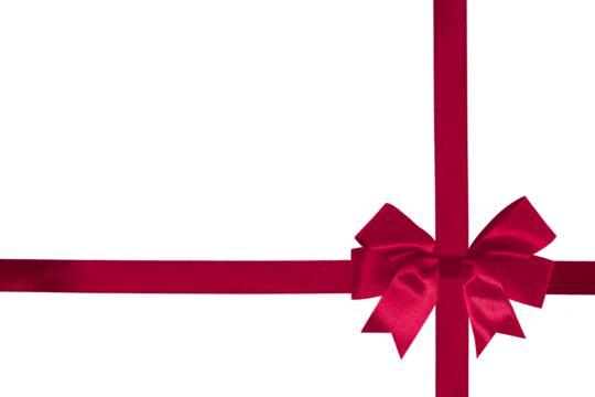 Red ribbon with red bow on bottom right corner, PNG image transparent and white background