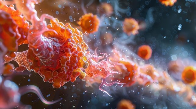 Highresolution photo of amoeba engulfing a food particle, showcasing the pseudopodia movement