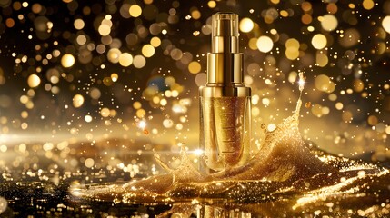 8. Picture a mesmerizing cosmetic product advertisement adorned with a backdrop of pure gold, radiating an aura of opulence and sophistication that is simply unmatched.
