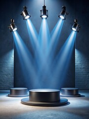 Modern Podium for Product Display with Dramatic Lighting and Industrial Background - Perfect for Showcasing Items in a Stylish and Contemporary Setting