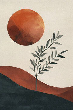 Nature inspired minimalist wall art print, simple and clean poster design