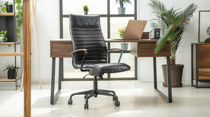 Contemporary Office with Wooden Desk and Ergonomic Chair