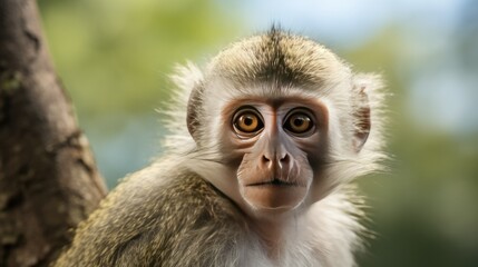 photograph of a single monkey swinging from a vine in a lush rainforest