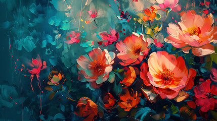 Fototapeta premium Flower oil painting, the beauty of many colorful flowers