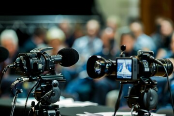 Professional Photography of a news caster hosting a panel discussion on a current affairs program, Generative AI