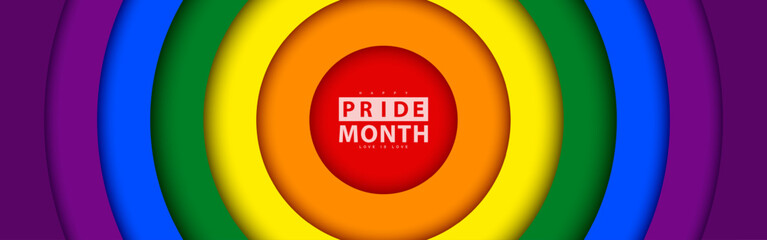 Circle rainbow steps colors background for Pride Month. Horizontal design. Vector illustration.