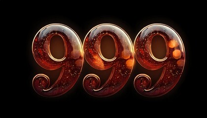 Golden Illuminated Number 999 Design Concept