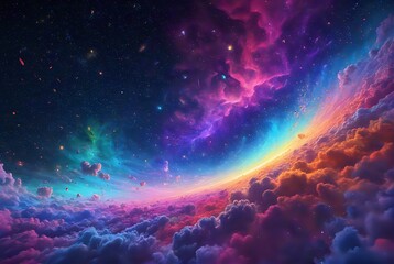 Obraz premium Fantastic and Colorful Space Art with Abstract Background, Vivid Nebula, and Rainbow-Hued Clouds