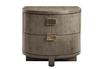 A wooden nightstand with two drawers and a brass handle