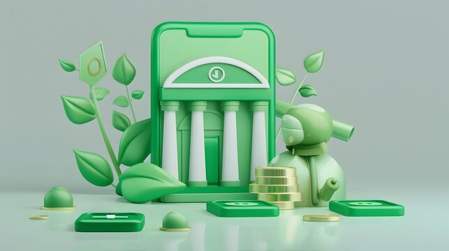 Eco Friendly Banking App Icon A 3D Rendered Digital Interface for Sustainable Financial Services