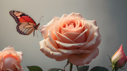 Rose with butterfly, elegant, luxury, clean, smooth, elegant, beautiful, highly detailed, sharp focus, studio photography, xf iq 4, 1 5 0 mp, 5 0 mm, iso 2 0 0, 1 / 1 6 0 s, realistic, natural light, 