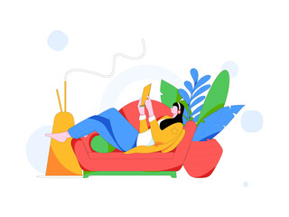 Home indoor character scene flat vector concept operation hand drawn illustration
