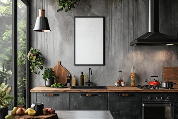 Poster mockup in scandinavian kitchen interior created with generative ai