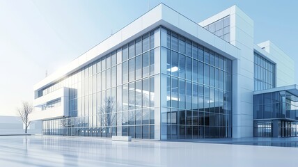 Obraz premium Modern office building with glass facade, isolated background. Business building 