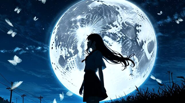 beautiful girl with beautiful moon view