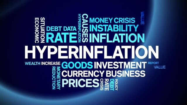 Hyperinflation animated word cloud;text design animation tag kinetic typography seamless loop.