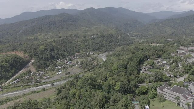 Establish aerial view of Andalas University Campus, Padang City West Sumatra. d-log raw stock video