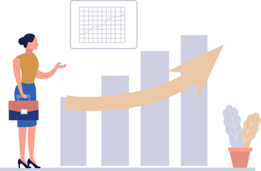Obraz premium Girl is talking about business management graphs.