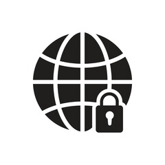 Globe with lock icon design isolated silhouette