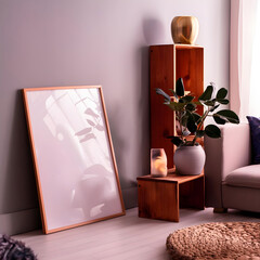 Modern Mock up frame in room interior background, highly detailed, luxury furniture, mockup template, copy space design, frame  