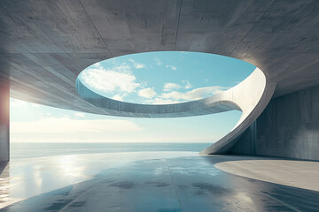 Modern buildings by the lake. Empty architectural background.
