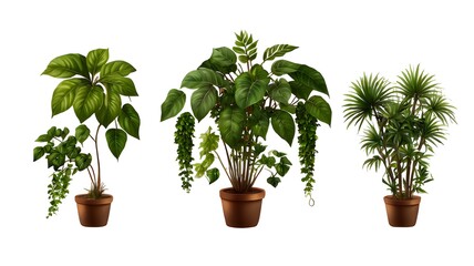 Fototapeta premium set of tropical creeper plants in a row on transparent background.