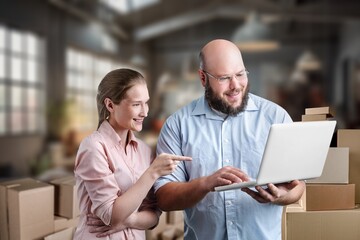 Happy worker logistics or small business manager at boutique.