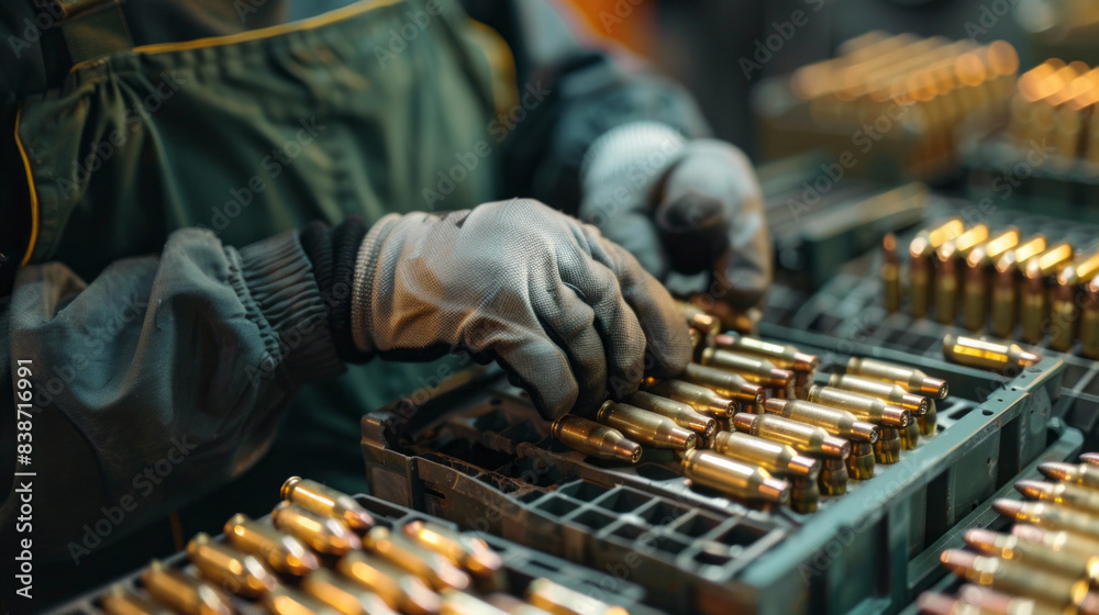 Poster a man is working with a tray of bullets