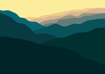 Landscape with mountains. Vector illustration in flat style.