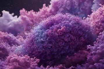 Digital Art: Surreal Portrait with Purple Flowers and Clouds