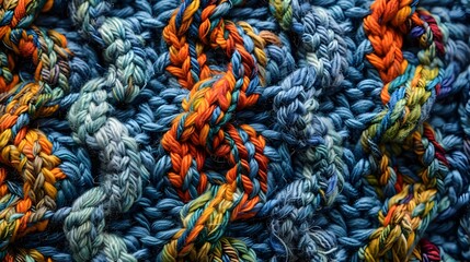 Intricate Knitted Fabric Showcasing Vibrant Colorful Textural Patterns