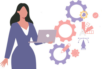 The female is looking into laptop.