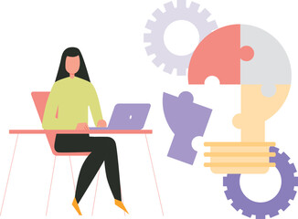 The female is working on different ideas to solve the problems.