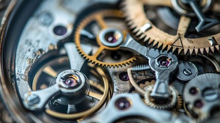 Mesmerizing Mechanical Timepiece A Captivating Macro Shot of Intricate Gears and Inner Workings