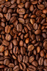 close up of roasted coffee beans.