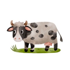 Illustration of a black and white cow on a white background - dairy products, agriculture