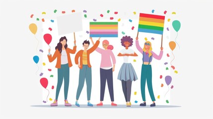 Obraz premium A family with LGBTQ parents and their children at a Pride event, holding signs and showing their support for love and equality