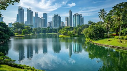Fototapeta premium City View with Green Park 