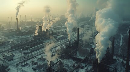 A city with a lot of smoke coming out of the factories