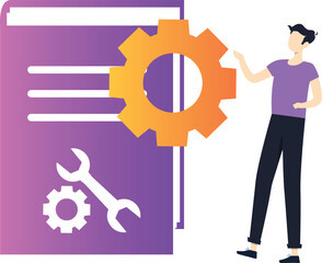 A boy is telling about the settings.