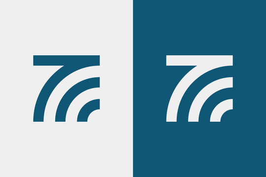 7 or T Wifi Logo. This logo is a combination of the number 7 or the letter T and the wifi with modern and simple.