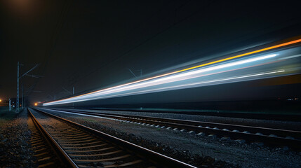Fototapeta premium A train moving at night, with light trail.