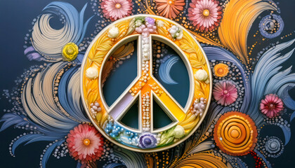 Peace sign with floral background