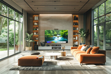 A contemporary living room with state-of-the-art smart home devices