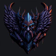 Fototapeta premium Undead ancient winged demon warlord covered with ironclad armor