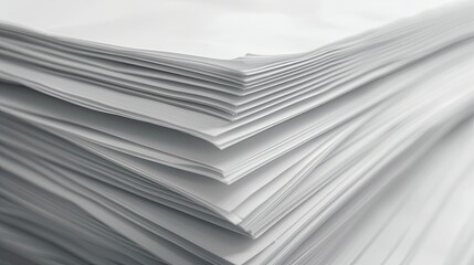 Close-up of a stack of white paper sheets arranged neatly, showcasing their smooth texture and crisp edges..