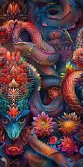 Obraz premium 16 Naga transformation, human to serpent hybrid, evolutionary stages, vibrant scales, hyper detailed