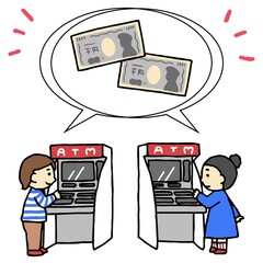 ATMでお金を振り込む人と引き出す人