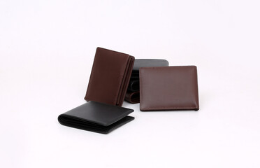 group of leather wallets isolated